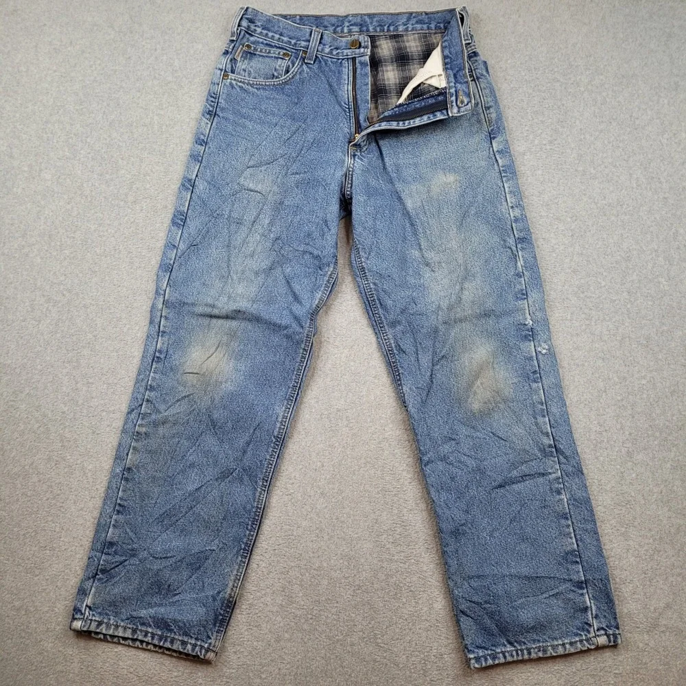Carhartt Flannel Lined B172 DST Jeans Mens 32x30 Blue Relaxed‎ Fit Denim